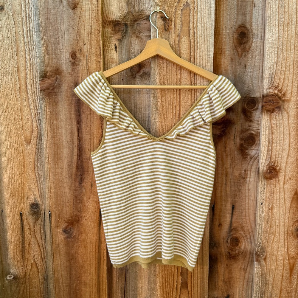 Madewell Belhaven Golden Yellow and White Striped Ruffle Sweater Tank 🌿